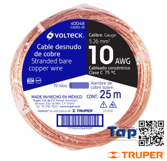 Imagen de CABLE DESNUDO COBRE CAL 10 AWG ROLLO  25 M X METRO