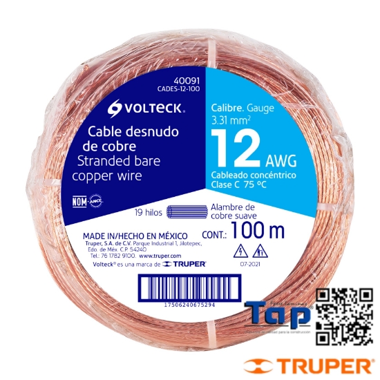 Imagen de CABLE DESNUDO COBRE CAL 12 AWG ROLLO 100 M X METRO