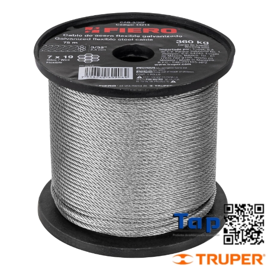 Imagen de CABLE FLEX 002 3/32" ACERO 7X19 HILOS  75 M X METRO