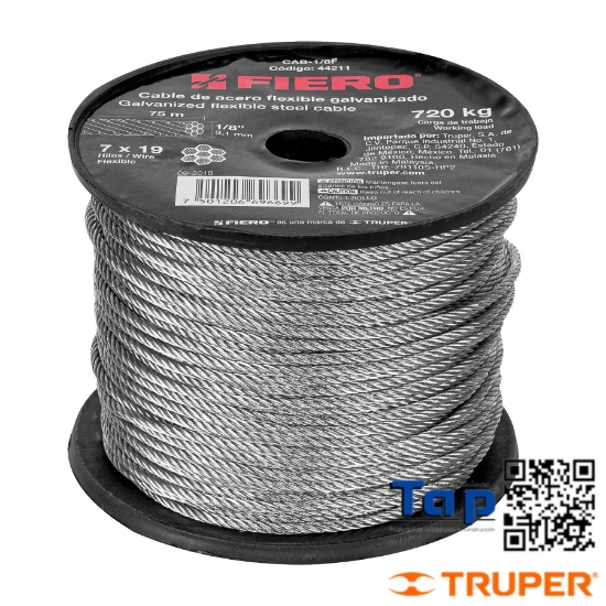 Imagen de CABLE FLEX 003 1/8" ACERO 7X19 HILOS 300 M X METRO