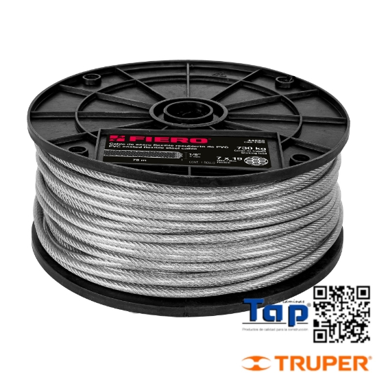 Imagen de CABLE FLEX 003 1/8" ACERO 7X19 RECUBIERTO PVC  75 M X METRO