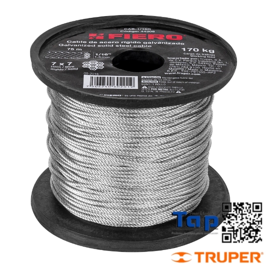 Imagen de CABLE RIGIDO 0015 1/16" ACERO 7X7 HILOS  75 M X METRO FIERO
