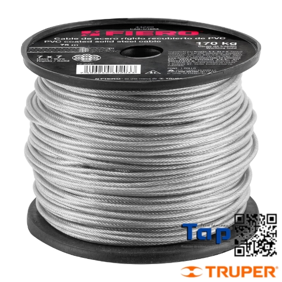 Imagen de CABLE RIGIDO 0015 1/16" ACERO 7X7 RECUBIERTO PVC  75 M X MET