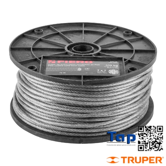 Imagen de CABLE RIGIDO 003 1/8" ACERO 7X7 RECUBIERTO PVC  75 M X METRO