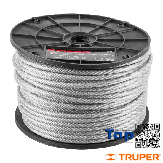 Imagen de CABLE RIGIDO 004 3/16" ACERO 7X7 RECUBIERTO PVC  75 M X METR