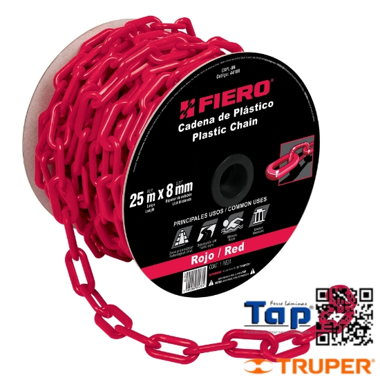 Imagen de CADENA 8 MM PCO ROJA CARRETE 25 M X METRO