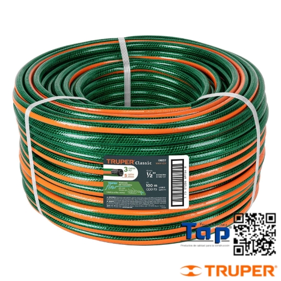 Imagen de MANGUERA 013 1/2" 3 CAPAS EN ROLLO 100 M X METRO TRUPER