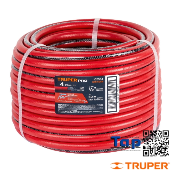 Imagen de MANGUERA 013 1/2" 4 CAPAS EN ROLLO  50 M X METRO TRUPER