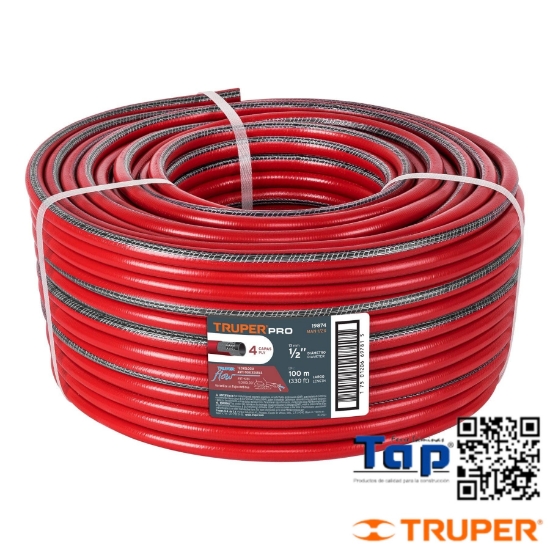 Imagen de MANGUERA 013 1/2" 4 CAPAS EN ROLLO 100 M X METRO TRUPER