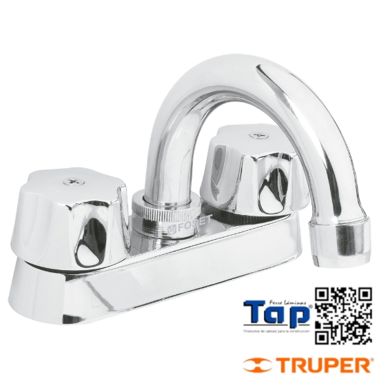 Imagen de MEZCLADORA 100 4" P LAVABO CUELLO CURVO CARTUCHO COMPRESION