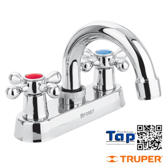 Imagen de MEZCLADORA 100 4" P LAVABO CUELLO CURVO MANERAL CRUCETA