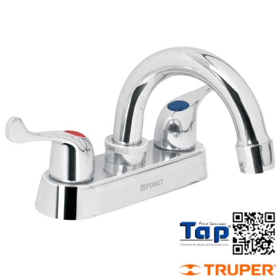 Imagen de MEZCLADORA 100 4" P LAVABO CUELLO CURVO MANERAL PALANCA