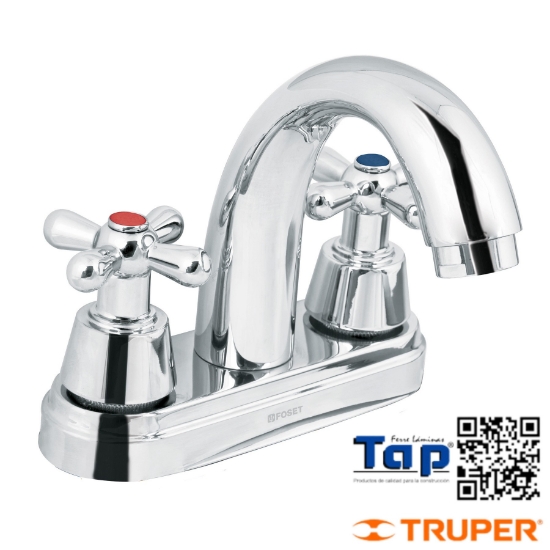 Imagen de MEZCLADORA CROMO 100 4" P LAVABO NARIZ CURVA CRUCETA FOSET