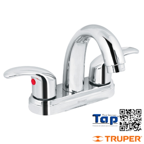 Imagen de MEZCLADORA CROMO 100 4" P LAVABO NARIZ CURVA PALANCA FOSET