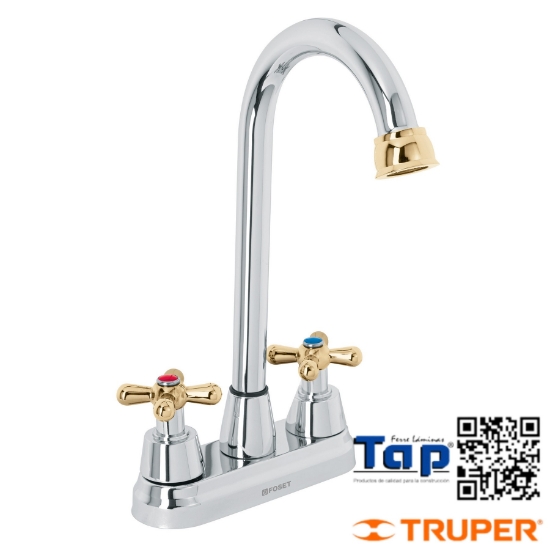 Imagen de MEZCLADORA CROMO-ORO 100 4" P LAVABO T BAR CRUCETA FOSET