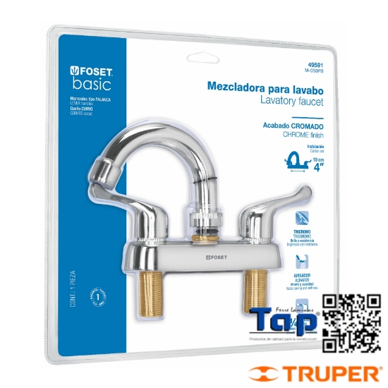 Imagen de MEZCLADORA MANERAL PALANCA CUELLO CURVO P LAVABO FOSET