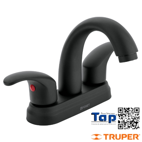 Imagen de MEZCLADORA NEGRO MATE100 4" P LAVABO NARIZ CURVA PALANCAAQUA