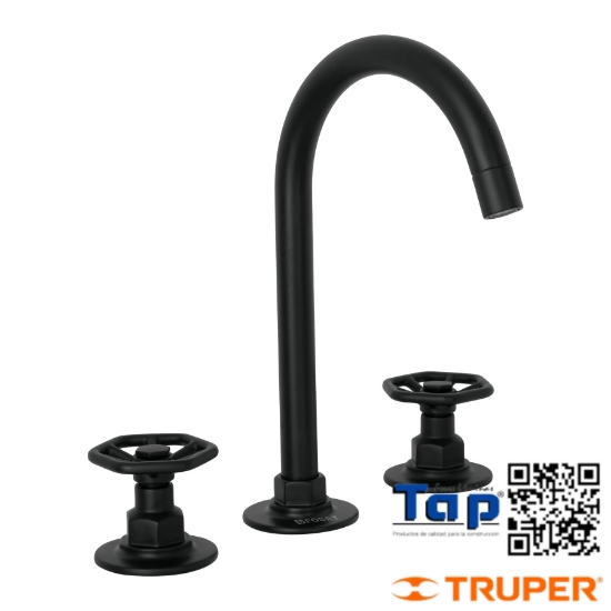 Imagen de MEZCLADORA P LAVABO,TALADROS SEPARADOS,REDONDOS,NEGRO,TUBIG