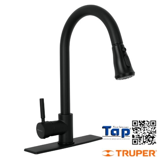 Imagen de MONOMANDO P FREGADERO,CUELLO EXTRAIBLE,NEGRO MATE,TUBIG