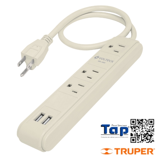 Imagen de MULTICONTACTO 16 AWG 3 ENTRADAS 2 PUERTOS USB SUPRESOR 300 J