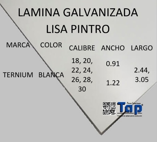 Imagen de LAMINA GALVANIZADA LISA PINTRO