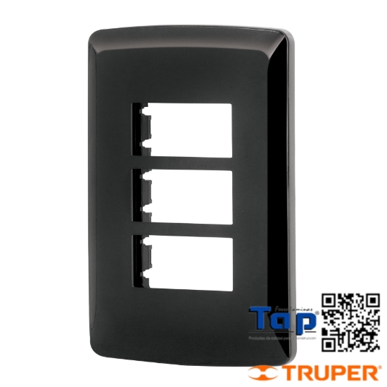Imagen de PLACA 3 MODULOS ITALIANA COLOR NEGRO VOLTECK