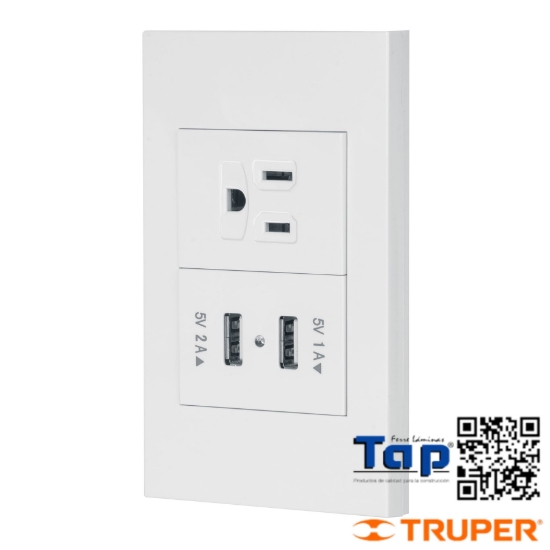 Imagen de PLACA ARMADA 1 CONTACTO 2 PUERTOS USB 15 MOD,ESPAÑOLA BLANCO