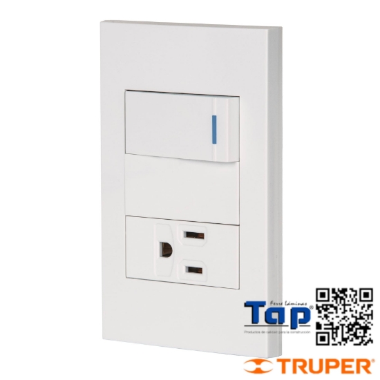 Imagen de PLACA ARMADA 1 INTERRUPTOR 1 CONTACTO 1 MOD ESPAÑOLA BLANCO