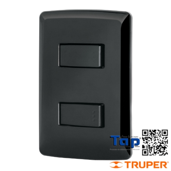 Imagen de PLACA ARMADA 1 INTERRUPTOR 1 ESCALERA NEGRO LINEA ITALIANA