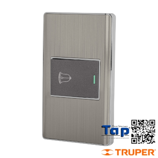Imagen de PLACA ARMADA 1 INTERRUPTOR TIMBRE 1.5 MOD LISBOA ACERO