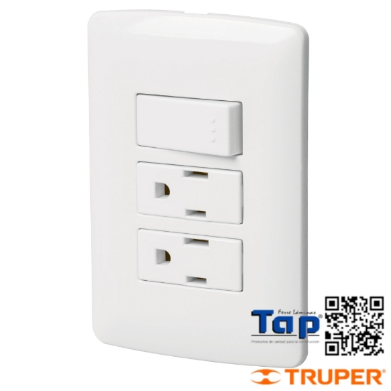 Imagen de PLACA ARMADA 2 CONTACTOS E INTERRUPTOR BLANCO LINEA ITALIANA