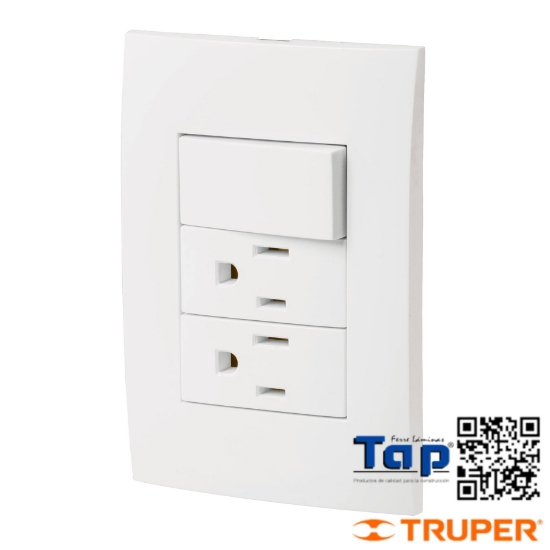 Imagen de PLACA ARMADA 2 CONTACTOS E INTERRUPTOR LINEA OSLO BLANCO