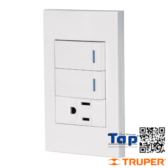 Imagen de PLACA ARMADA 2 INTERRUPTOR 1 CONTACTO 1 MOD ESPAÑOLA BLANCO