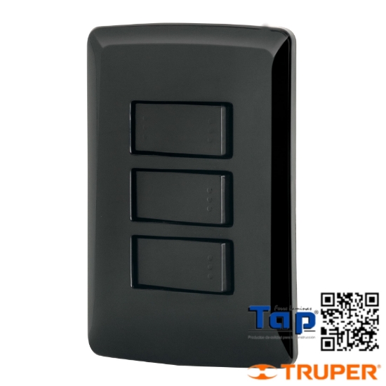 Imagen de PLACA ARMADA 2 INTERRUPTOR 1 ESCALERA NEGRO LINEA ITALIANA