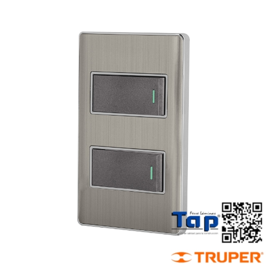 Imagen de PLACA ARMADA 2 INTERRUPTOR 1 MOD LISBOA ACERO INOX