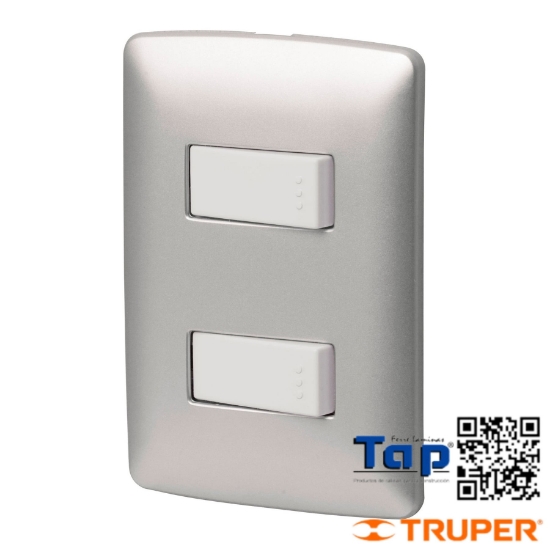 Imagen de PLACA ARMADA 2 INTERRUPTOR SENCILLOS PLATA LINEA ITALIANA
