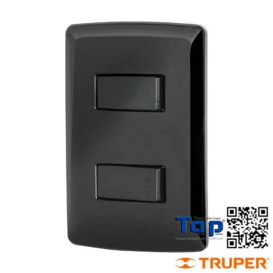 Imagen de PLACA ARMADA 2 INTERRUPTOR SENCILLOS,NEGRO LINEA ITALIANA