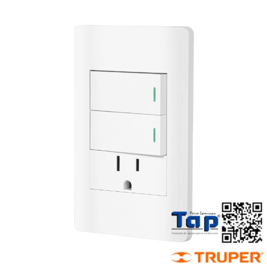 Imagen de PLACA ARMADA 2 INTERRUPTOR Y CONTACTO 1 MOD LISBOA BLANCA