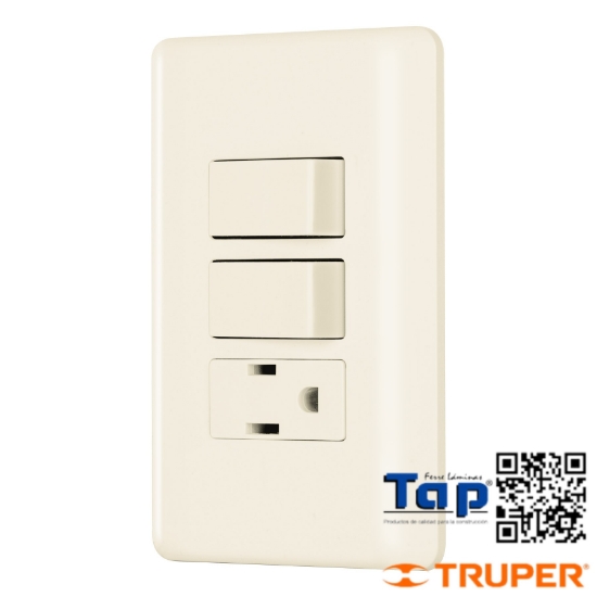 Imagen de PLACA ARMADA 2 INTERRUPTOR Y CONTACTO MARFIL BASIC
