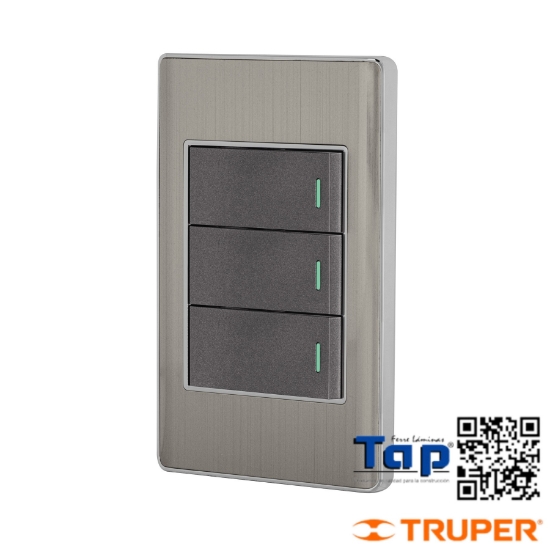 Imagen de PLACA ARMADA 3 INTERRUPTOR 1 MOD LISBOA ACERO INOX