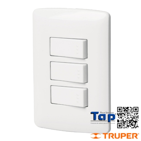 Imagen de PLACA ARMADA 3 INTERRUPTOR SENCILLOS BLANCO LINEA ITALIANA