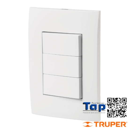 Imagen de PLACA ARMADA 3 INTERRUPTOR SENCILLOS LINEA OSLO BLANCO
