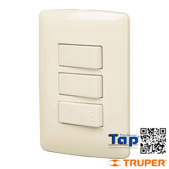 Imagen de PLACA ARMADA 3 INTERRUPTOR SENCILLOS MARFIL LINEA ITALIANA