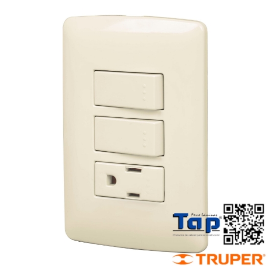 Imagen de PLACA ARMADA CONTACTO 2 INTERRUPTOR MARFIL LINEA ITALIANA