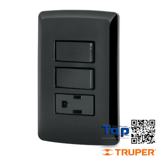 Imagen de PLACA ARMADA CONTACTO 2 INTERRUPTOR NEGRO LINEA ITALIANA