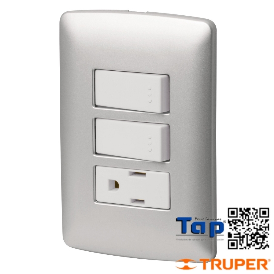 Imagen de PLACA ARMADA CONTACTO 2 INTERRUPTOR PLATA LINEA ITALIANA