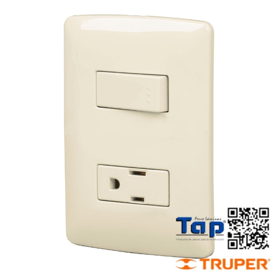 Imagen de PLACA ARMADA CONTACTO E INTERRUPTOR MARFIL LINEA ITALIANA