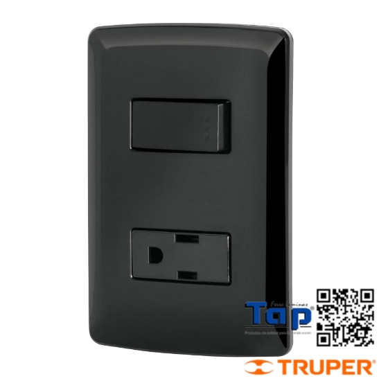 Imagen de PLACA ARMADA CONTACTO E INTERRUPTOR NEGRO LINEA ITALIANA