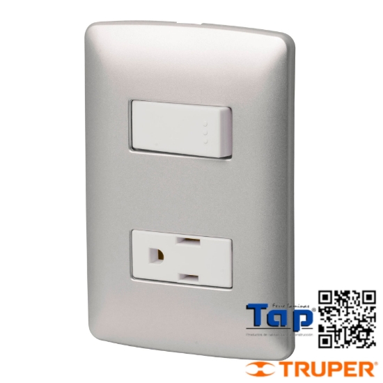 Imagen de PLACA ARMADA CONTACTO E INTERRUPTOR PLATA LINEA ITALIANA