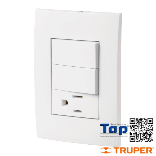 Imagen de PLACA ARMADA CONTACTO Y 2 INTERRUPTOR LINEA OSLO BLANCO